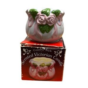 Country Style Victorian Scented Candle‎ Rose Floral Ceramic Cottage Core C72Q